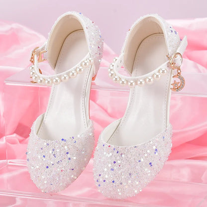 Girls' Princess High Heel Shoes - Shiny Star Pendant Dress & Birthday Party Footwear