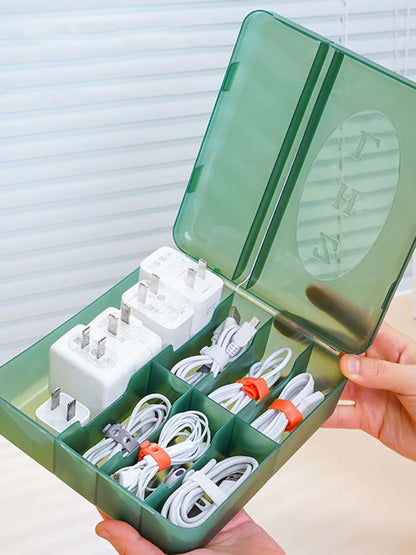 Large Charger & Cable Storage Box – Organizer for Adapters and Accessories with Customizable Dividers