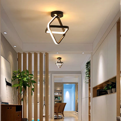 Creative Design LED Ceiling Light: Small Modern 2 Rings Fixture for Indoor Lighting in Hallway, Balcony, Aisle, Office - Lustre Illumination