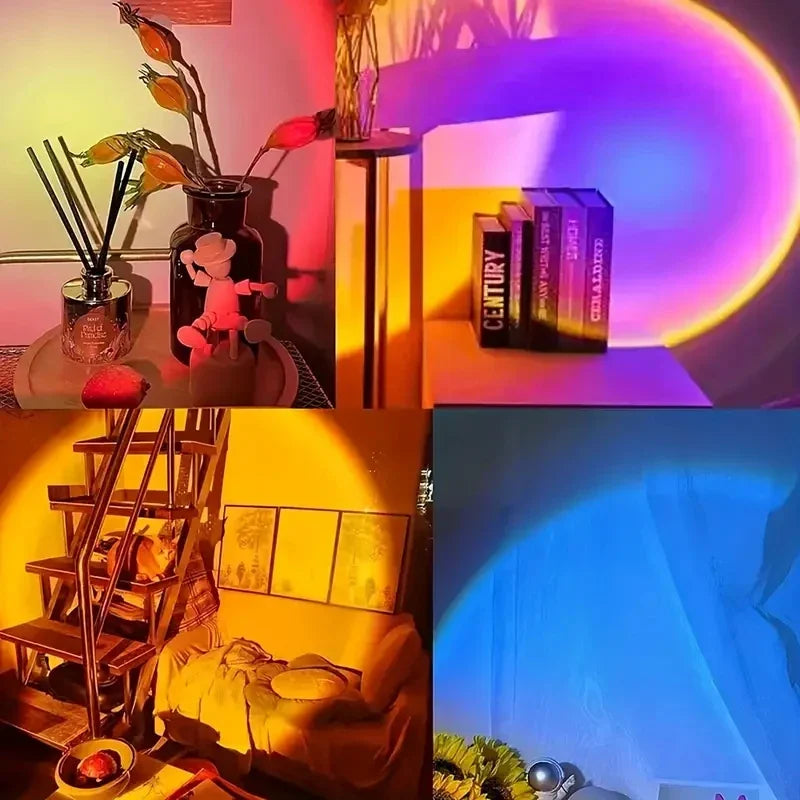 Vibrant Sunset Projection Light - 16 Color Spectrum LED with USB Remote Control, Dynamic Color Changing Light for Warm Home Ambiance