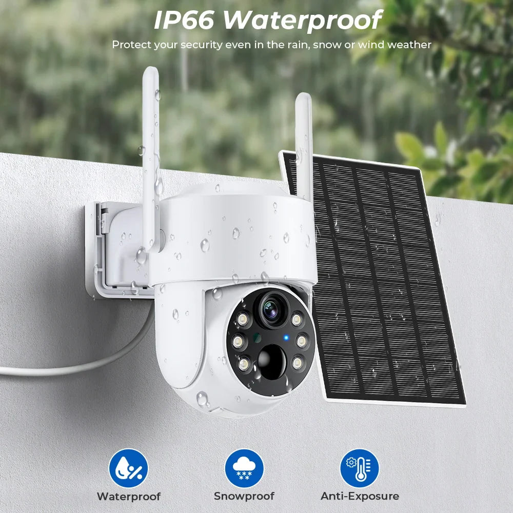 WiFi PTZ Outdoor Solar IP Camera 4MP HD – Wireless Security Surveillance Camera with Built-in Battery & Long Standby (iCsee App)