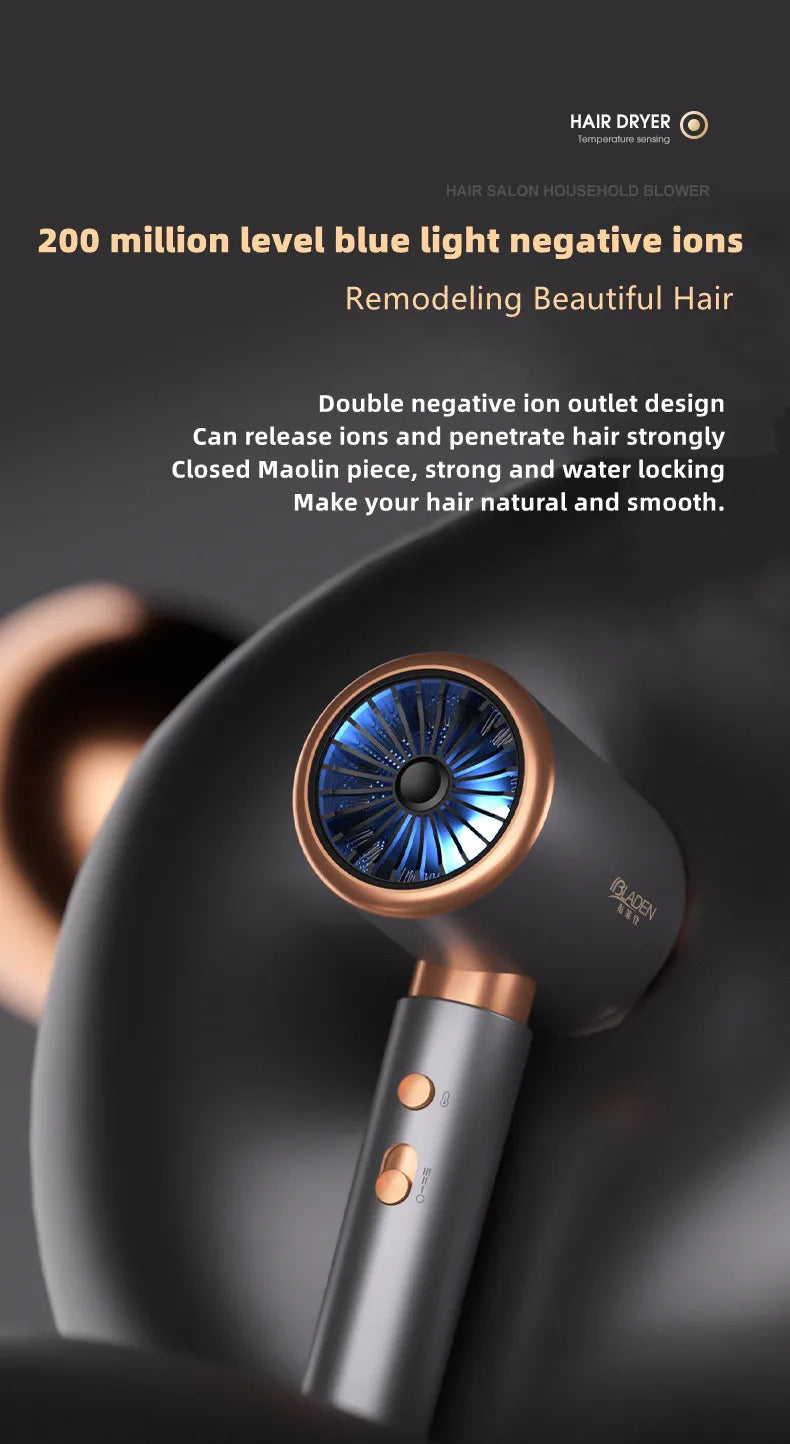 Professional Foldable Hair Dryer with Negative Ions & Blue Light – High Power Salon & Home Use