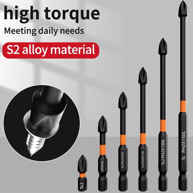 6PCS Strong Magnetic Cross Screwdriver Set - High Hardness, Anti-Slip Electric Drill Tool with Extended Hexagonal Design