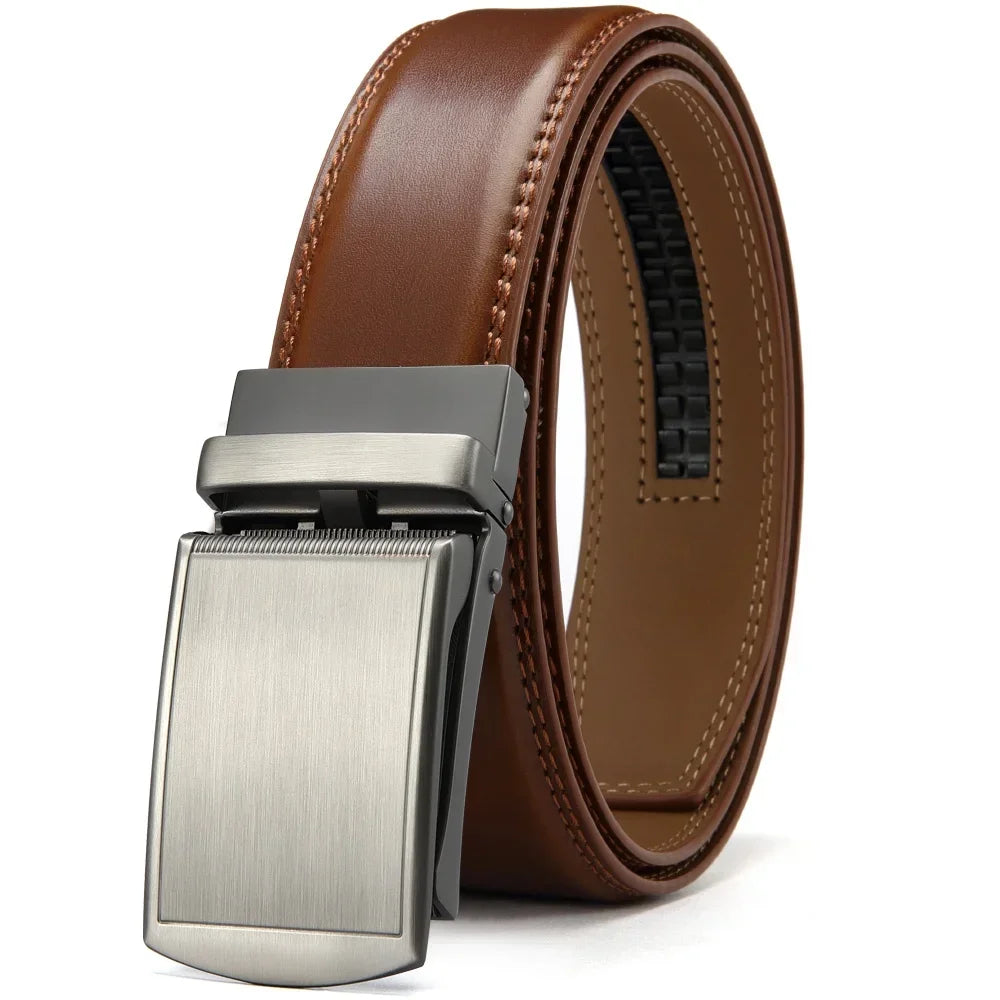 Men’s Luxury Genuine Leather Belt – High-Quality Cowhide with Metal Automatic Alloy Buckle
