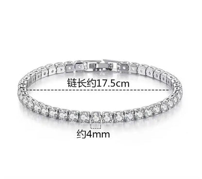 Real Moissanite Bracelet for Women - S925 Sterling Silver, 4mm Diamonds, Tennis Bangle Chains, Sparkling Fine Jewelry