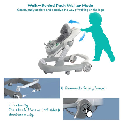 UBRAVOO 2-in-1 Push Walker for Infants & Toddlers – Foldable with Detachable Feeding and Music Trays