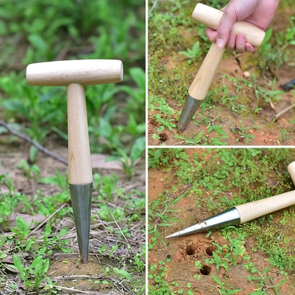 Stainless Steel Hand Dibber with Wooden Handle - Ideal for Sowing Seeds, Transplanting Plants, and Planting Bulbs