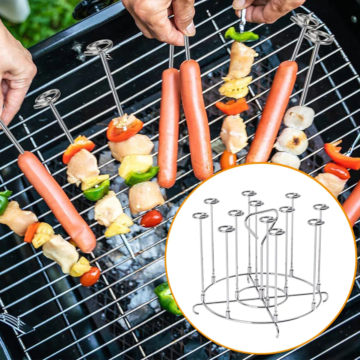 6Qt/8Qt Air Fryer Skewer Stand - Compatible with Ninja Foodie - Vertical Skewers Holder for Grilling - Kitchen Air Fryer Accessories