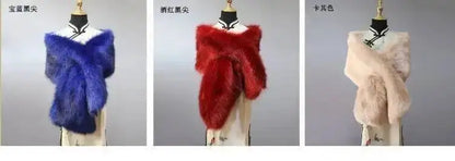 32-Color Luxury Faux Fox Fur Shawl – Women’s Plush Winter Scarf, Wrap & Cape for Wedding & Coat