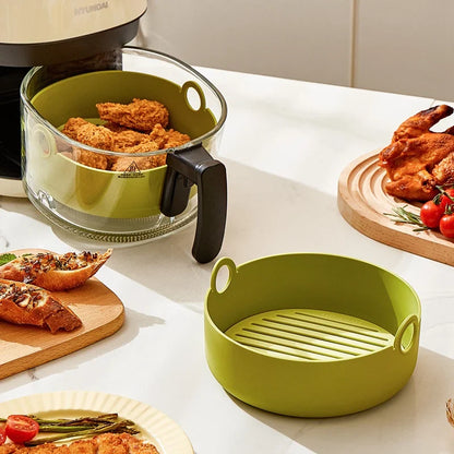 Silicone Air Fryer Oven Baking Tray - Pizza, Fried Chicken Airfryer Basket, Easy-to-Clean Reusable Pan Liner, and Accessories