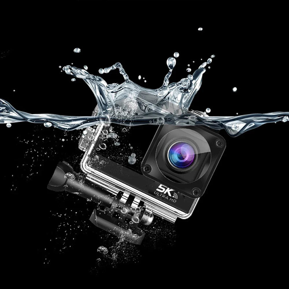 F6W Action Camera — 5K/4K60FPS, 48MP, 2.2" Touch LCD, EIS, Dual Screen, Wi-Fi, 170° Waterproof 30M, 8X Zoom Sports Camera with Wireless Mic