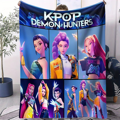 K-Pop Demon Hunter Flannel Blanket — Anime Girl Team Throw — Winter Warm Sofa & Bed Cover Fan Gift