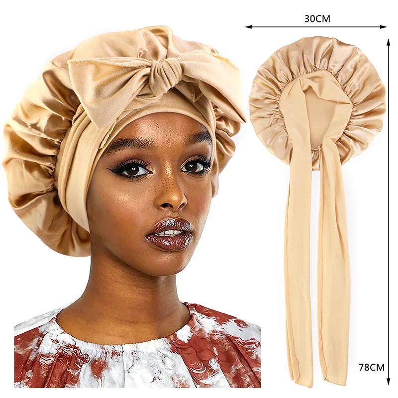 Satin Sleeping Cap for Women - Silky Bonnet with Wide Stretch Band, Solid Nightcap for Hair Care and Shower