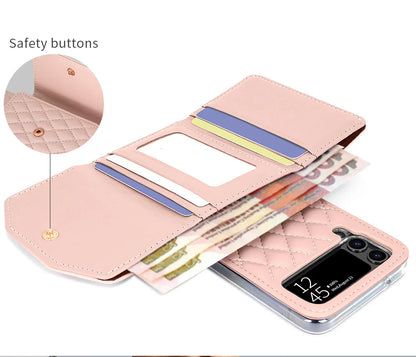 VIETAO Leather Wallet Phone Case with Crossbody Strap — Pink Purse Case for Samsung Galaxy Z Flip 3/4/5/6/7