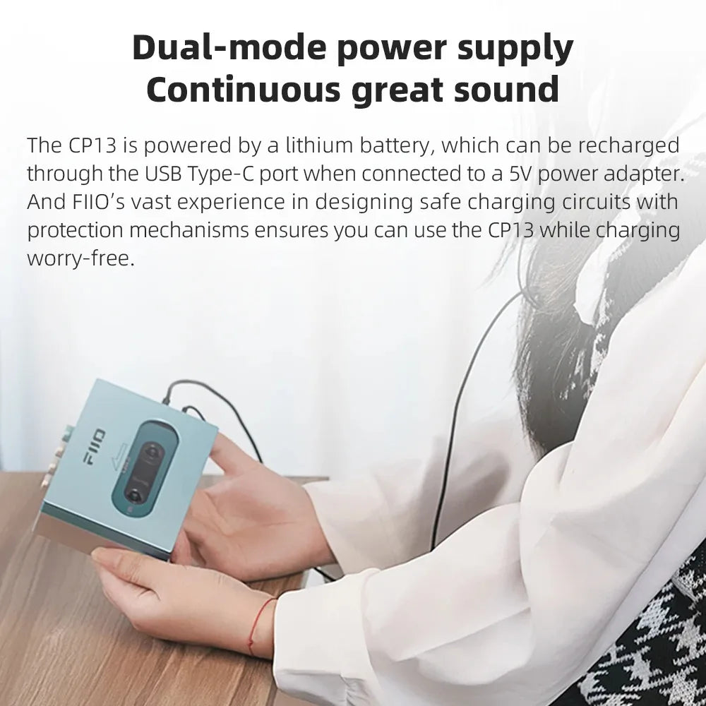FiiO CP13 Portable Stereo Cassette Music Player – 13 Hours Battery Life, 1800mAh, Dual-Mode 4.2V Power Supply, MP3 Player
