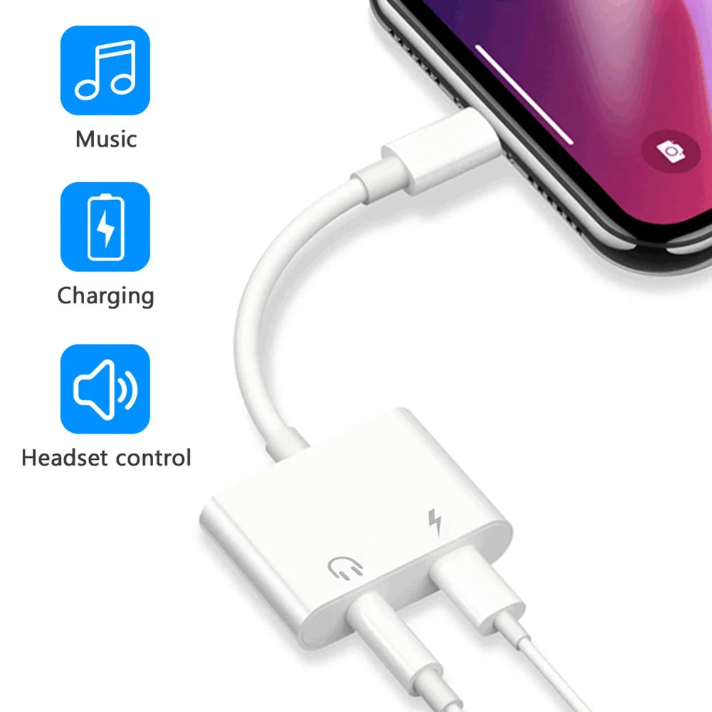 Headphone Adapter for iPhone 14/13/12/11/X/8/7 Plus — Lightning to 3.5mm Aux Audio Splitter Earphone Jack Cable