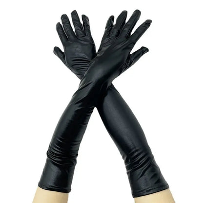 Adult Long Patent Leather Pole Dance Gloves - Performance & Halloween Costume Accessories, Tight Fit