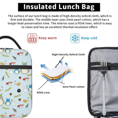 Totoro Miyazaki Anime Insulated Lunch Tote Bag – Portable Thermal Cooler for School & Office