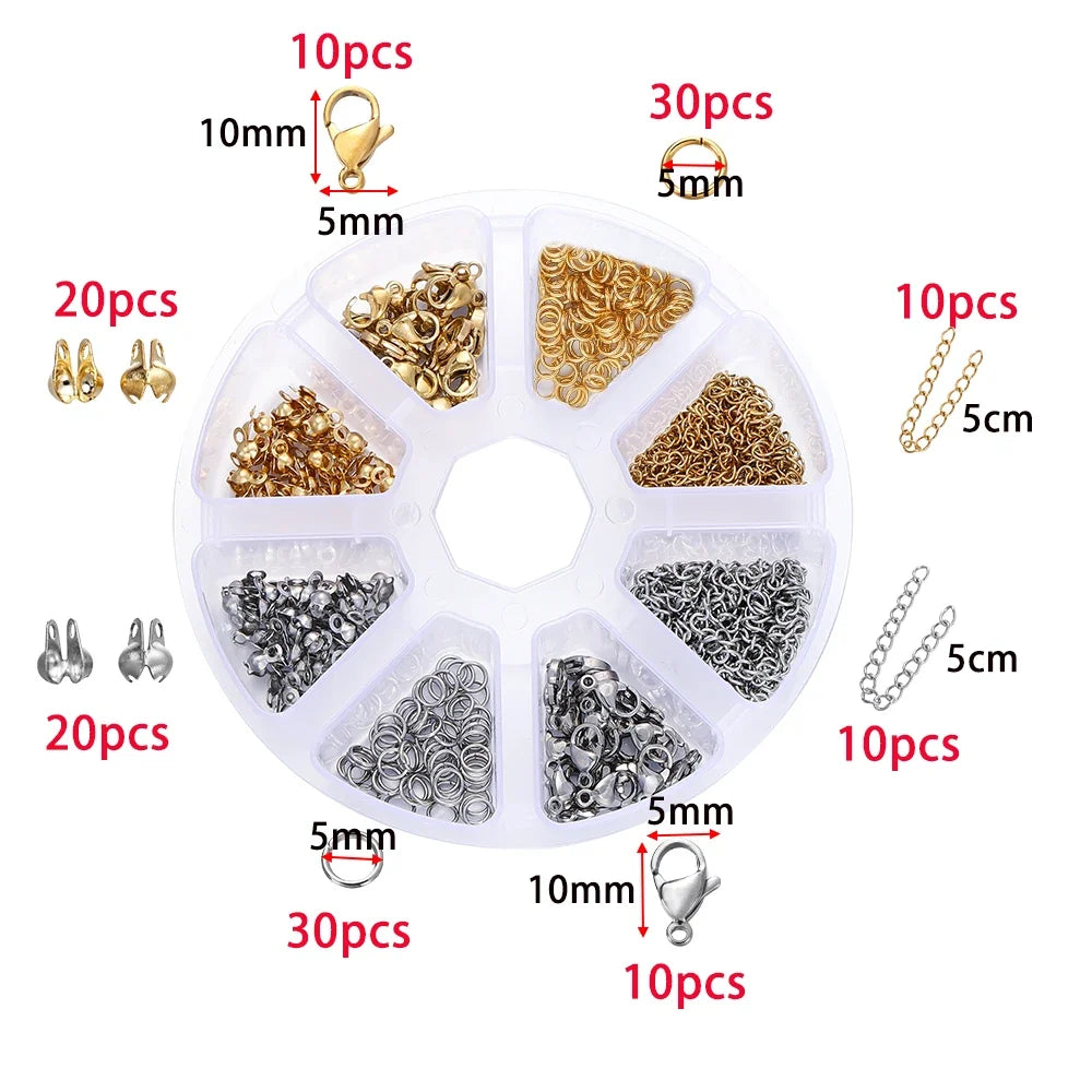 210-400Pcs Jewelry Making Kit - Lobster Clasps Jump Rings Crimp Beads Findings for DIY Bracelets & Necklaces