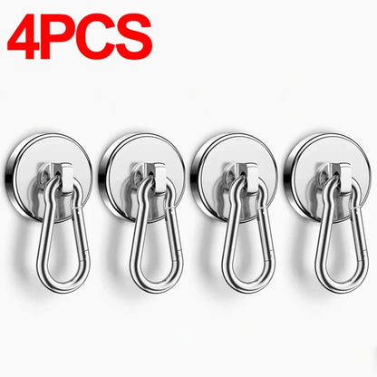 4/1pcs Strong Neodymium Magnetic Hooks — 360° Rotating Carabiner Keychain Ring for Home, Kitchen & Bathroom Hanging