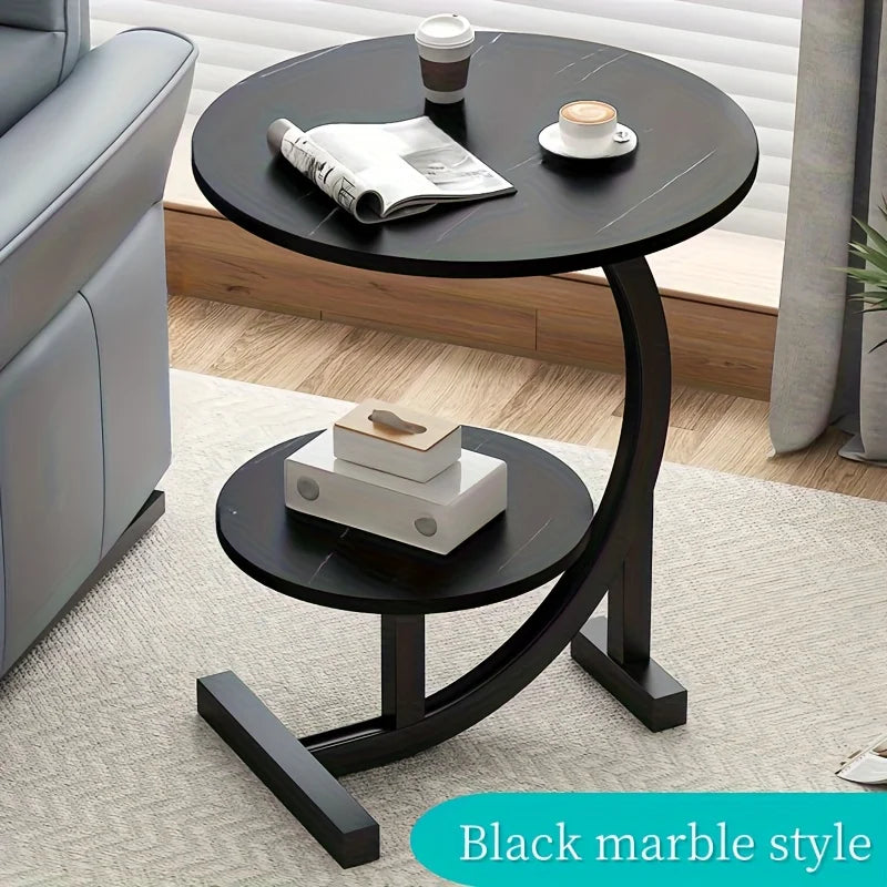 Modern Iron & Wood Side Table with White Marble Top – Storage Shelf, Space-Saving Nightstand for Bedroom & Living Room