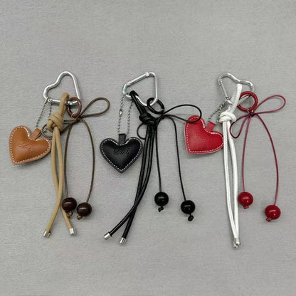 Y2K Leather Rope Keychain with Cherry Bow – Cute 3D Heart Bag Pendant Cartoon Keyring & Anti-Lost Phone Lanyard