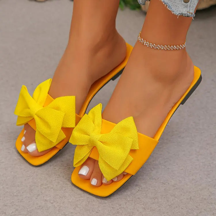 Women's Bow Tie Flat Slippers - Casual Summer Beach Sandals