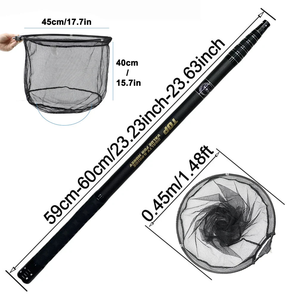 MBLN 328cm Ultralight Portable Landing Net – Carbon Handle & Aluminum Alloy Head, 414g Total Weight