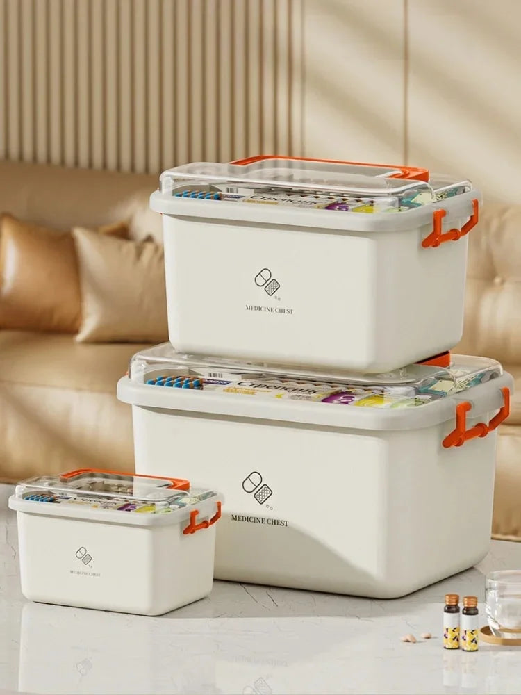 Large Capacity Medicine Box – Portable Home First Aid Kit with Multi-Layer Drug Storage for Family Emergencies