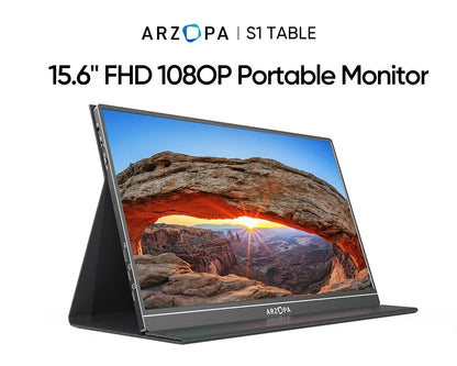 Arzopa 15.6" FHD Portable Monitor – 1080P IPS Second Screen for PC, Laptop, Mac, Xbox, PS4 & Switch