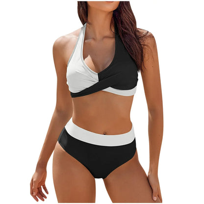 Floral Colour Block High Waist Bikini – Women's Two-Piece Swimsuit Teen Beachwear 2024 Trend