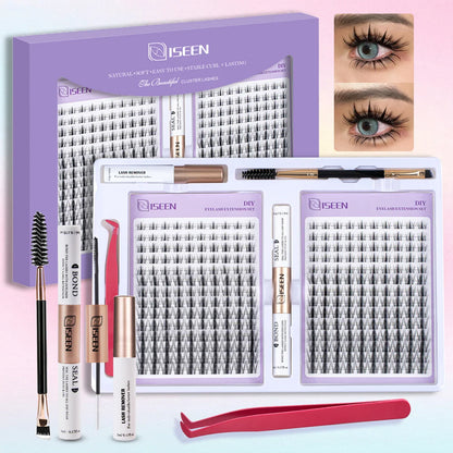 DIY Eyelash Extension Kit – Cluster Mix Eyelashes Set with Lash Bond & Seal, Tweezers & Brush for Full Lash Look