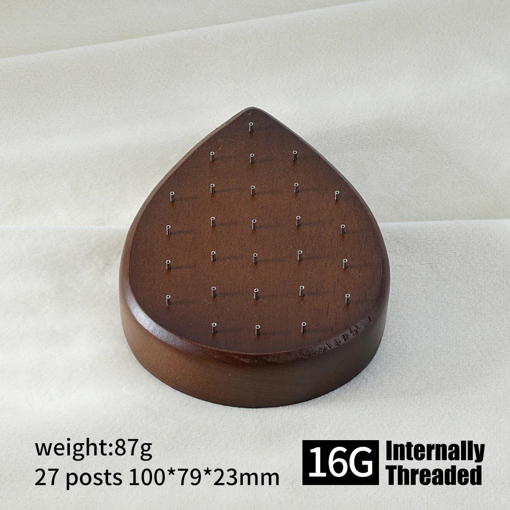 High-Quality Beech Wood Jewelry Display Stand — Push Pin Holder for 16G/14G Threadless Piercing & Body Jewelry