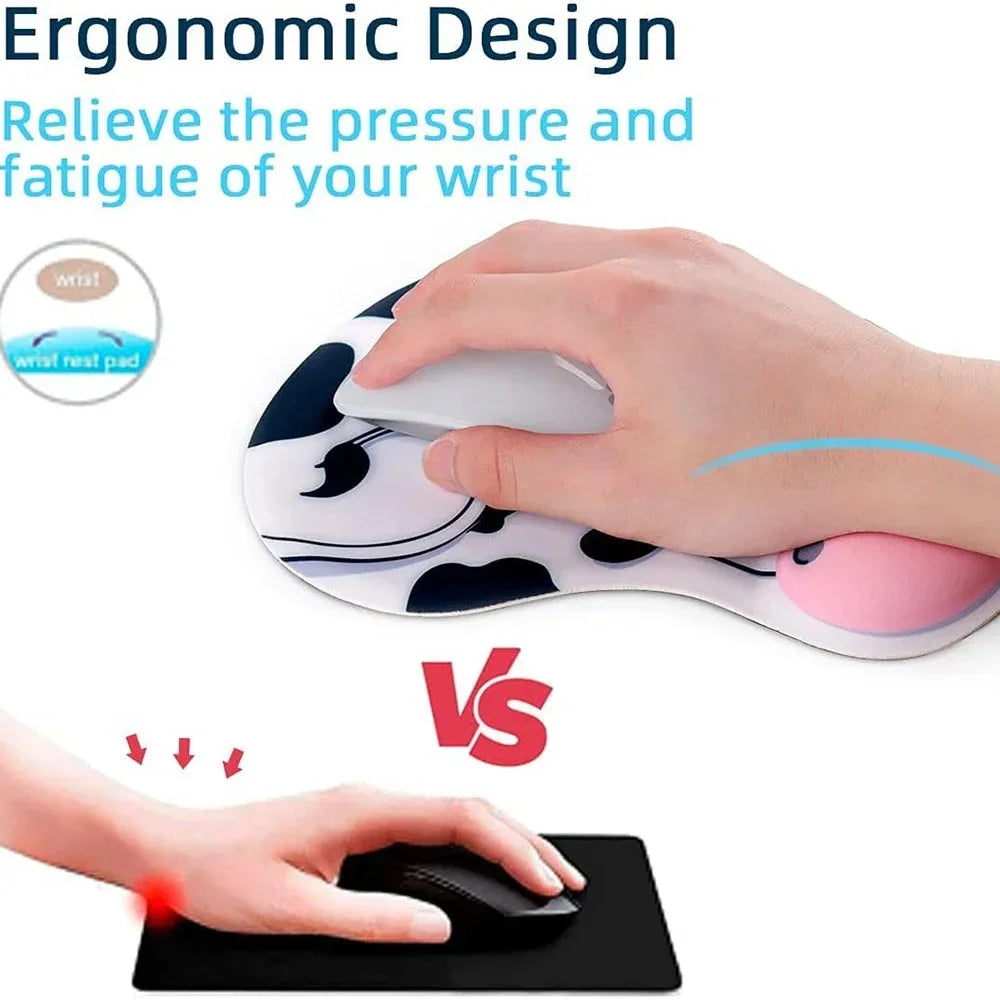 Cow Ergonomic Mouse Pad with Wrist Support - Non-Slip Rubber Base for Computer Use