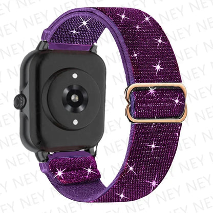 Nylon Elastic Watch Band for Amazfit GTS/GTR 4-3-2, Stratos & Bip Series – Bohemian Shiny Adjustable 20mm/22mm Strap