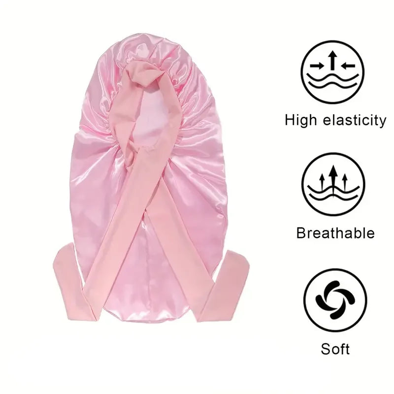 Bowknot Braid Bonnet - Unscented Satin Sleep Cap with Elastic Band and Long Tie, Breathable Night Hair Bonnet for Women