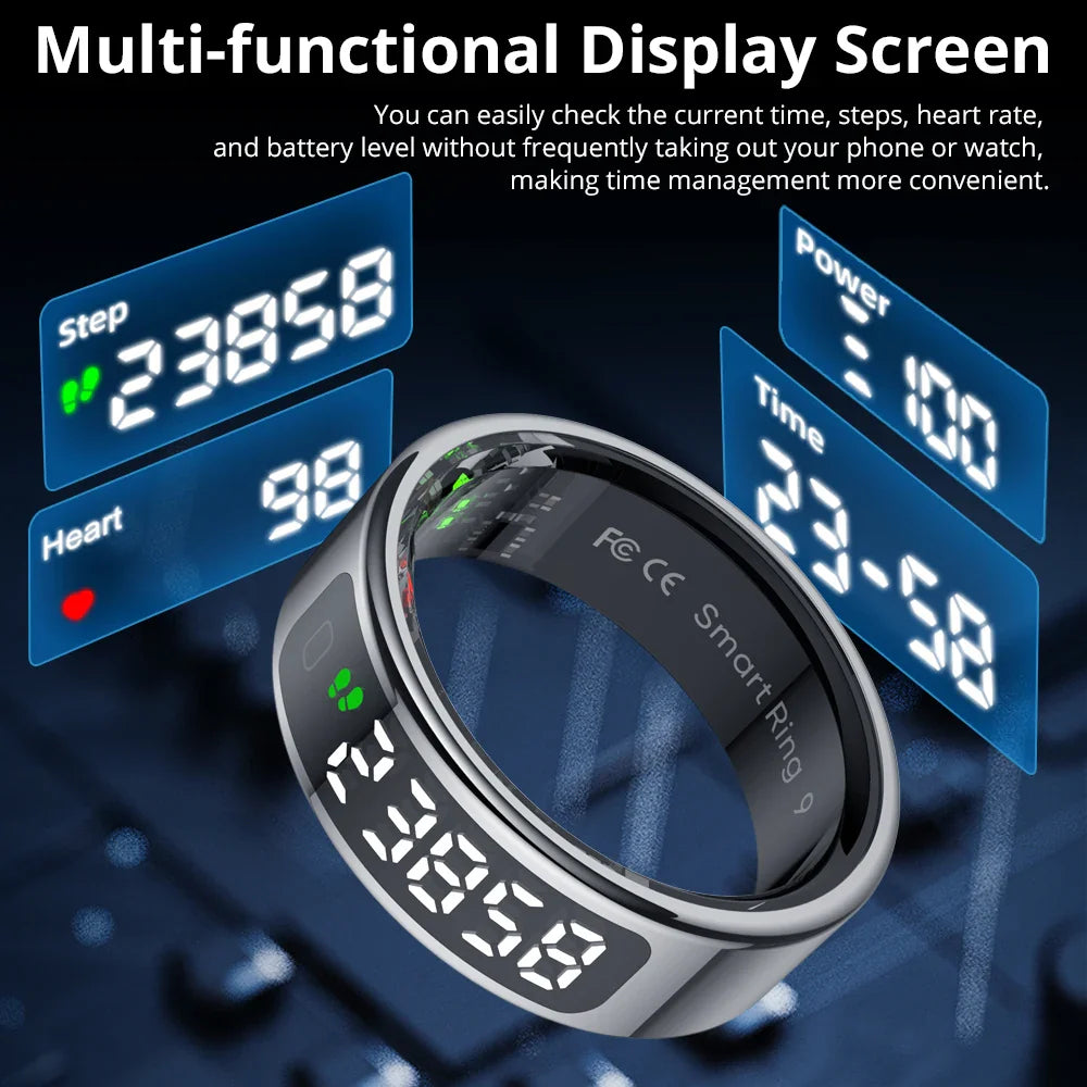 COLMI R12 Smart Ring 2025 – Display Screen Touch Control, Wireless Charging Health Tracker, 5ATM Waterproof for Men & Women