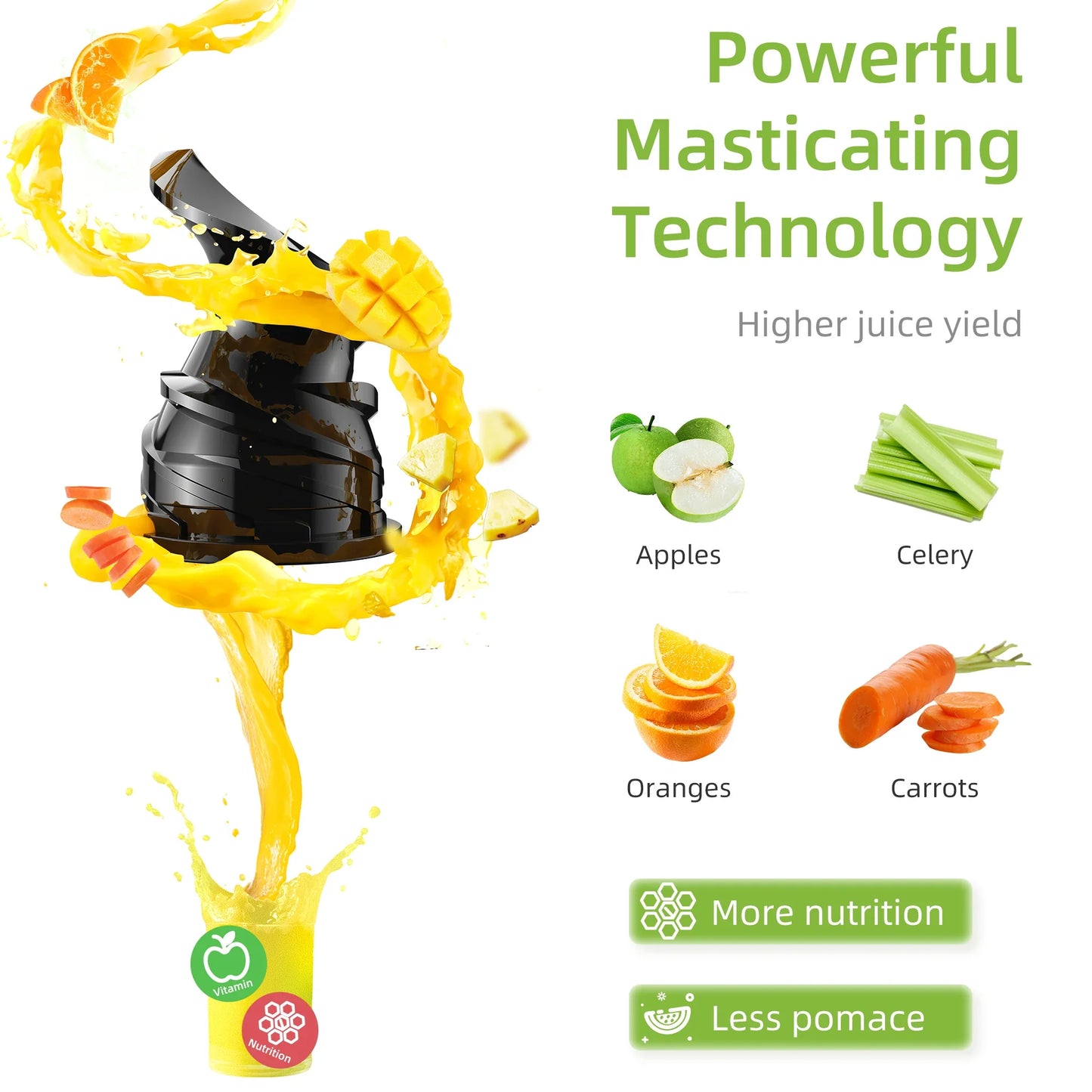 BioloMix Cold Press Juicer – 78mm Feed Chute, 200W Slow Masticating Juice Extractor, 40-65RPM for Whole Fruits
