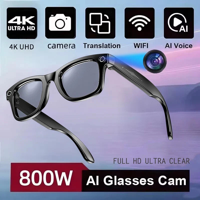 800W AI Smart Camera Glasses – Color-Changing Men’s Smart Sunglasses with Translation, Photo & Video Recording, Waterproof
