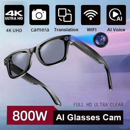 800W AI Smart Camera Glasses – Color-Changing Men’s Smart Sunglasses with Translation, Photo & Video Recording, Waterproof
