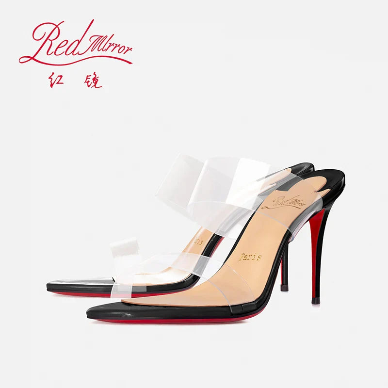 Red Sole Transparent High Heels — Summer PVC Open-Toe Handmade Women’s Sandals