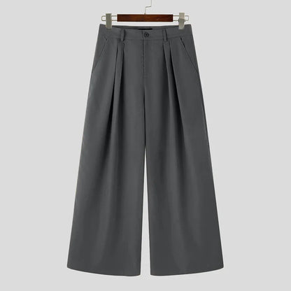 INCERUN Men Wide Leg Pants - Loose Pleated Casual Streetwear Button Trousers S-5XL