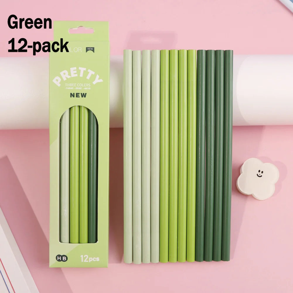 12-Piece Gradient Colored Pencils Set - Pastel Macaron Colors with Natural Wood Finish