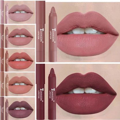 12-Color Natural Matte Lipstick Pencil – Silk Lip Glaze Waterproof, Long-Lasting Sexy Lip Tint Makeup