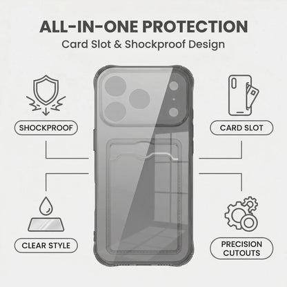 Transparent Silicone Card Slot Case - Protective iPhone Cover with Built-In Wallet Holder for iPhone 6-17 Series