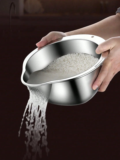 Stainless Steel Rice Washer Strainer Bowl – Multi-Purpose Rice, Fruit & Vegetable Sieve for Kitchen Use