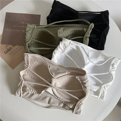 Seamless Ice Silk Tube Top – Strapless Push-Up Bralette for Women, Solid Color Wrap Chest Lingerie