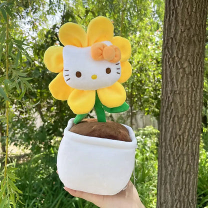 23CM Hello Kitty Plush Toy – Soft Stuffed Animal with Flower Bouquet, Perfect Christmas, Birthday & Graduation Gift