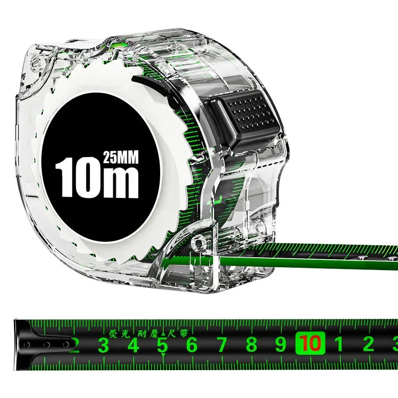 10M Self-Locking Tape Measure - High Precision, Wear-Resistant, Drop-Proof Black Fluorescent Tape Measure