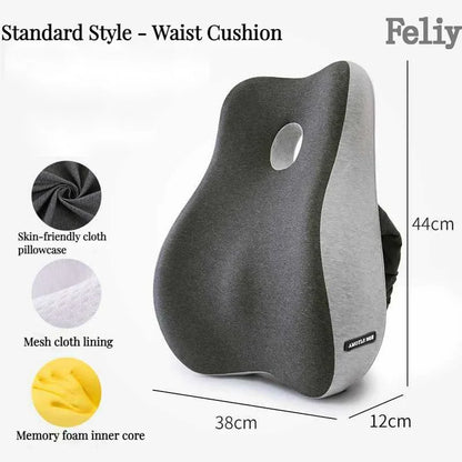 Memory Foam Office Chair & Car Seat Cushion – Orthopedic Lumbar Support Pillow with Coccyx Relief & Massage Back Pad
